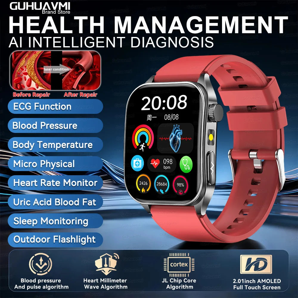 SmartWatch ECG  2026: Monitor de ECG, Terapia Láser, Control de Lípidos en Sangre y Ácido Úrico, Rastreo de Frecuencia Cardíaca y Fitness para Hombres y Mujeres