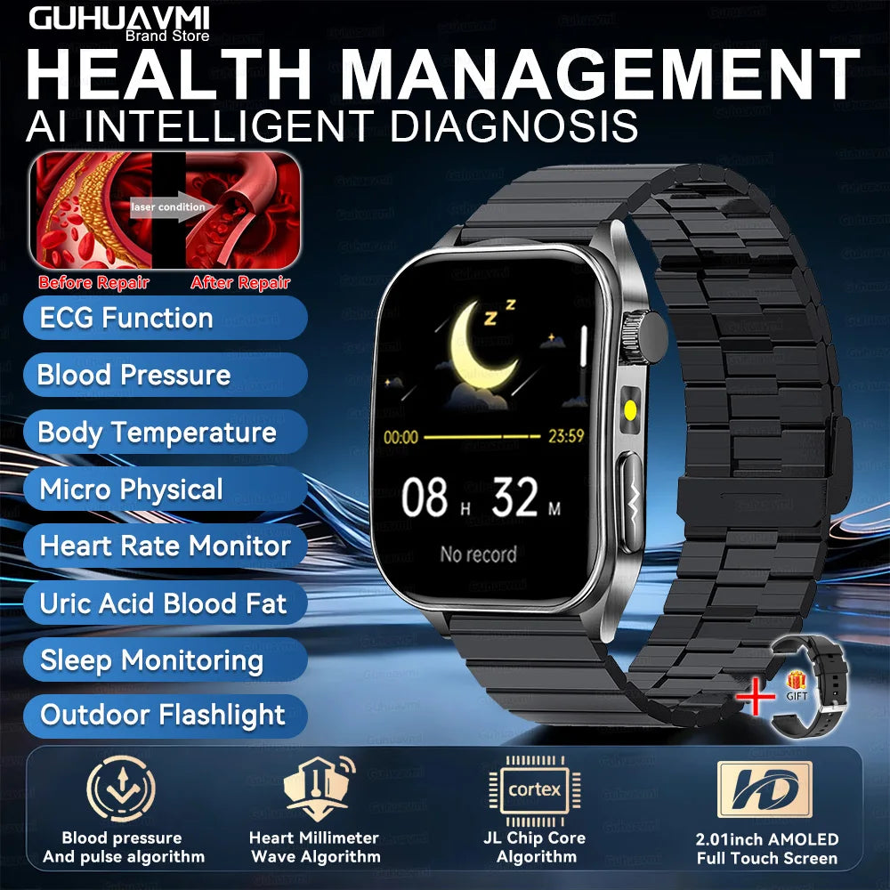 SmartWatch ECG  2026: Monitor de ECG, Terapia Láser, Control de Lípidos en Sangre y Ácido Úrico, Rastreo de Frecuencia Cardíaca y Fitness para Hombres y Mujeres