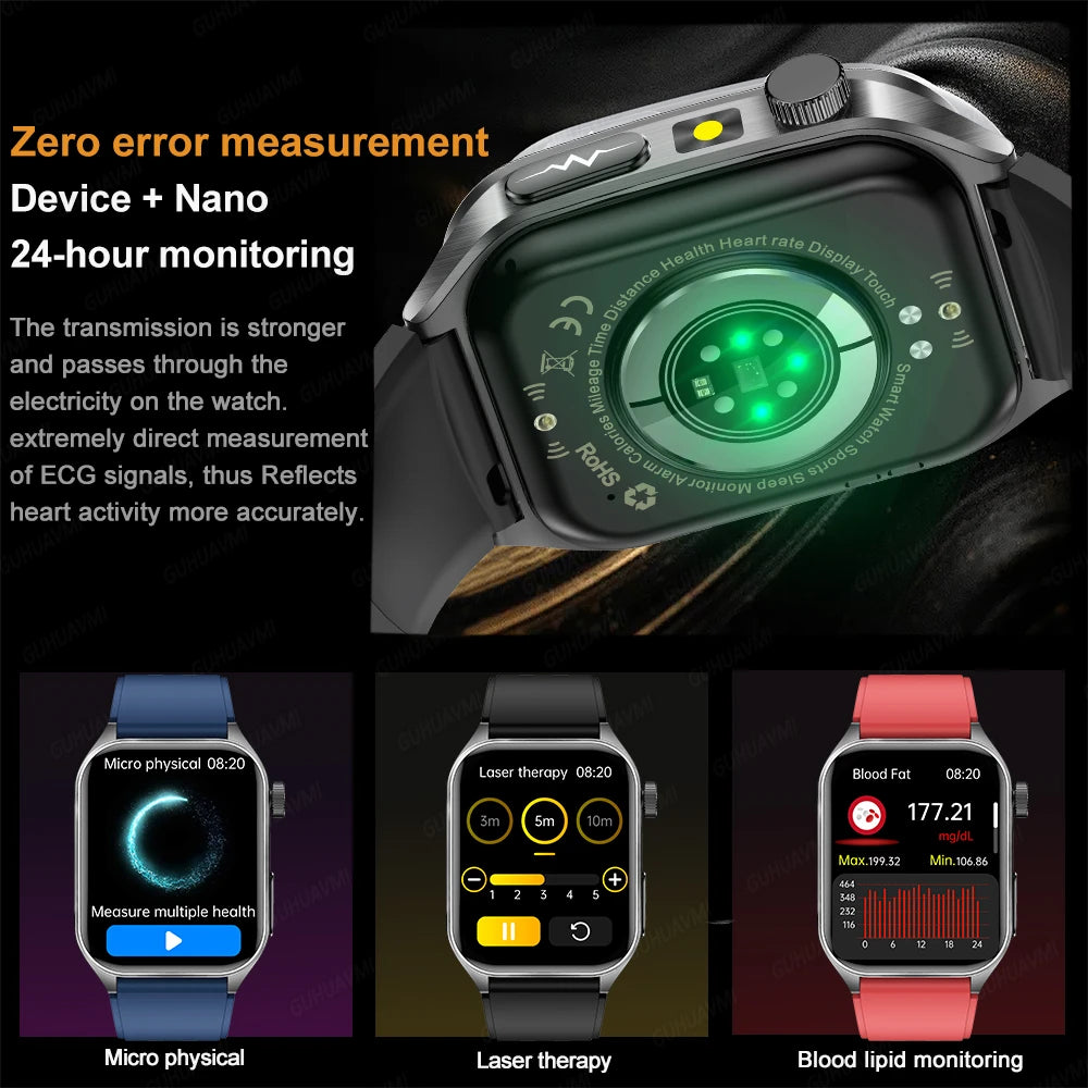 SmartWatch ECG  2026: Monitor de ECG, Terapia Láser, Control de Lípidos en Sangre y Ácido Úrico, Rastreo de Frecuencia Cardíaca y Fitness para Hombres y Mujeres