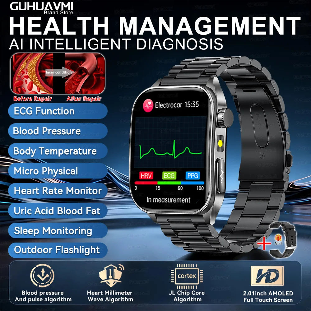 SmartWatch ECG  2026: Monitor de ECG, Terapia Láser, Control de Lípidos en Sangre y Ácido Úrico, Rastreo de Frecuencia Cardíaca y Fitness para Hombres y Mujeres
