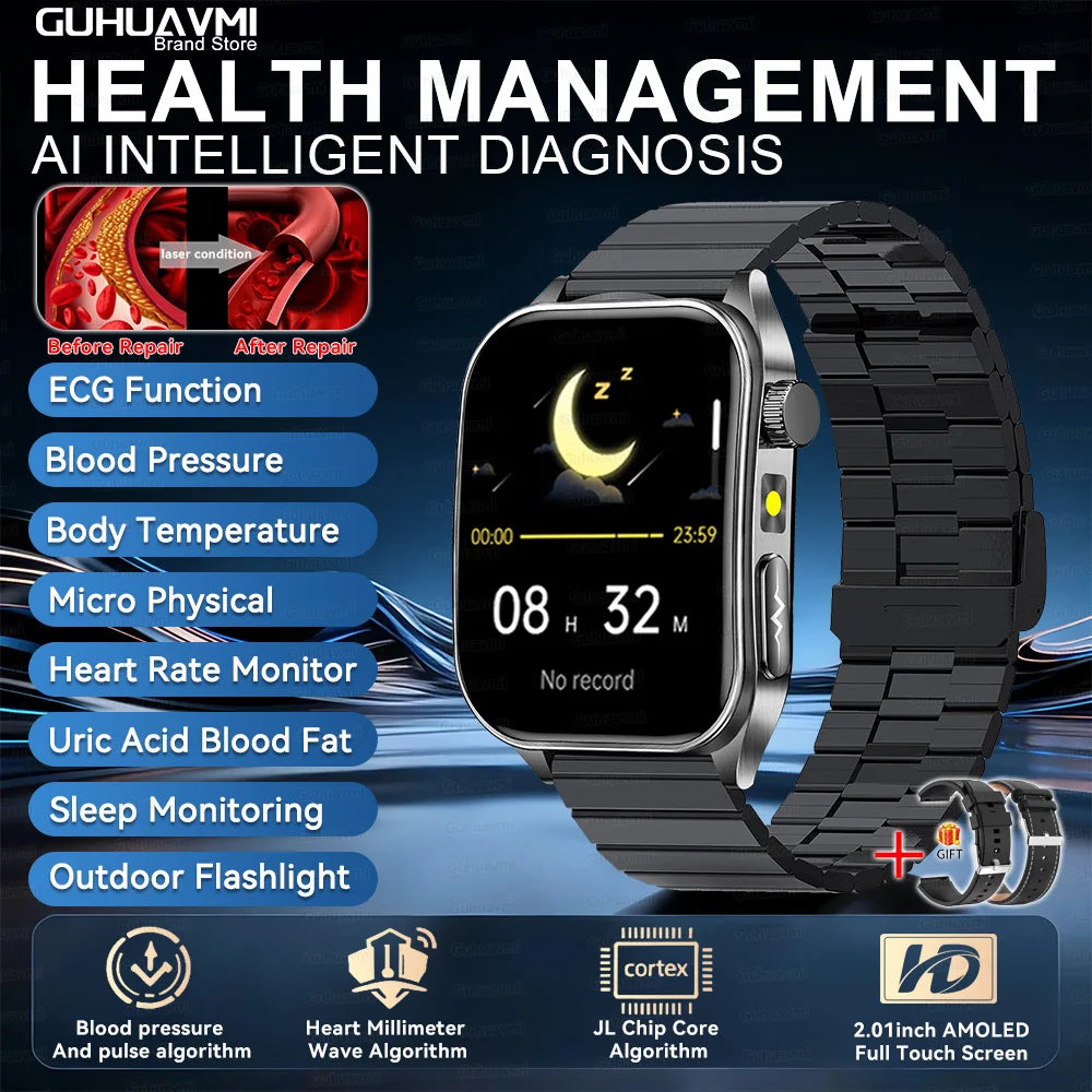 SmartWatch ECG  2026: Monitor de ECG, Terapia Láser, Control de Lípidos en Sangre y Ácido Úrico, Rastreo de Frecuencia Cardíaca y Fitness para Hombres y Mujeres